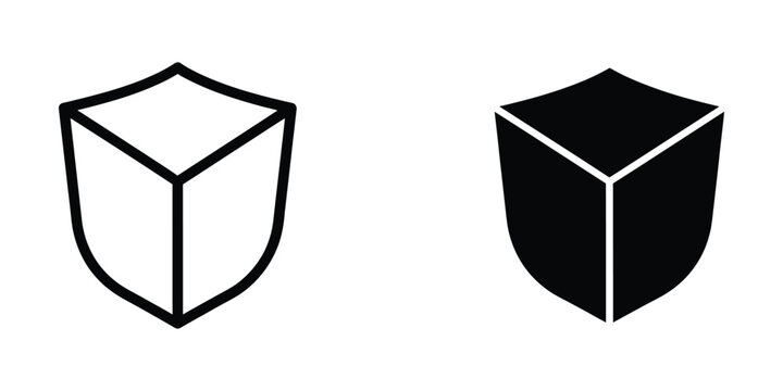 Shield cube security icon in outline and glyph style vector illustration with security, protection