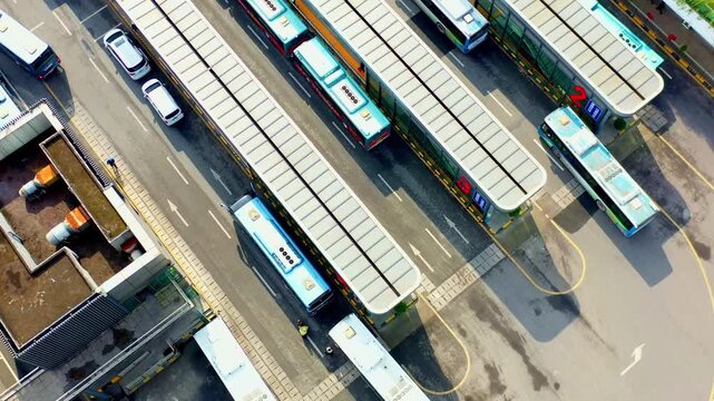 Aerial View of Buses at Covered Urban Terminal