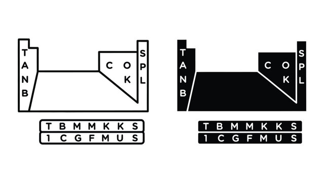 Minimalist keyboard layout diagram with black and white blocks