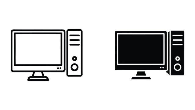 Simple computer monitor with desktop tower setup icon