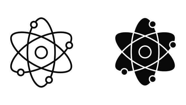 Modern atomic element icon with electron orbits in black and white