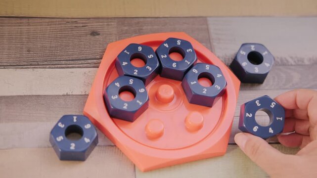 Hexagonal number puzzle, montessori interactive toy, brain training, mental exercise and logic, educational play activity, cognitive skill building, fine motor, number recognition, early learning