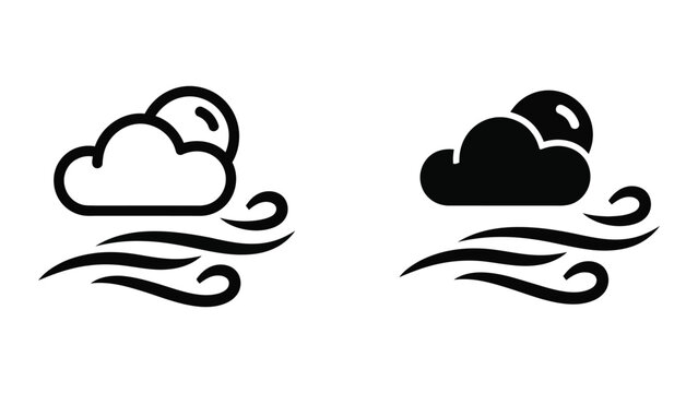 Minimalist cloud and rain icon set with wind lines
