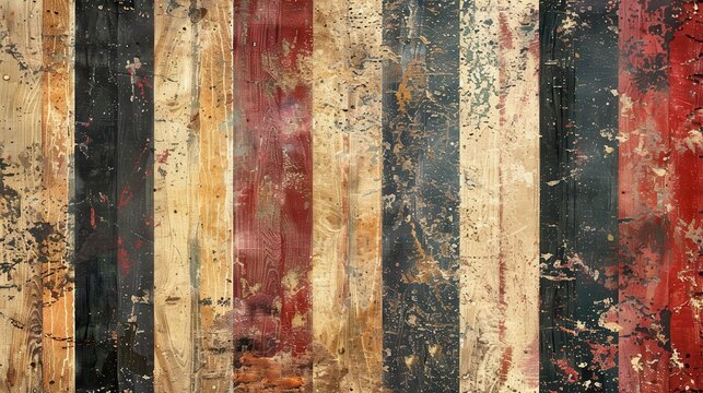 Rustic Wooden Planks with Distressed Paint Stripes in Earthy Colors Industrial Vintage Theme