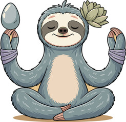 Fototapeta premium A cute cartoon sloth practicing mindfulness meditation and inner peace while sitting in a yoga pose