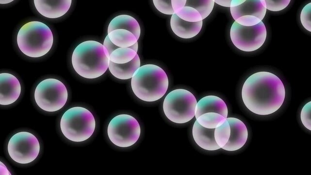 ループするキラキラのシャボン玉の動画素材（黒背景）