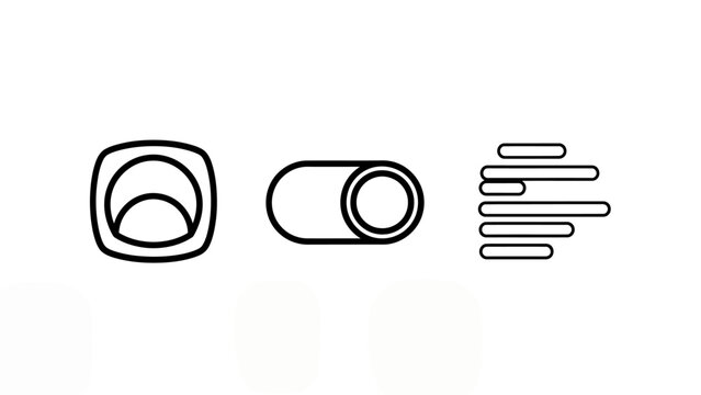 Three icons representing on off toggle switches and alignment options for user interface design or settings with interface alignment settings selection illustration technology application