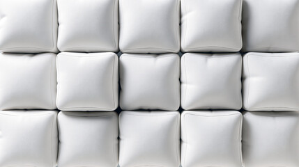 Fototapeta premium White square cushions forming a continuous soft textured background, creating a comfortable and padded surface, a minimalistic design pattern for interior decor and abstract concepts