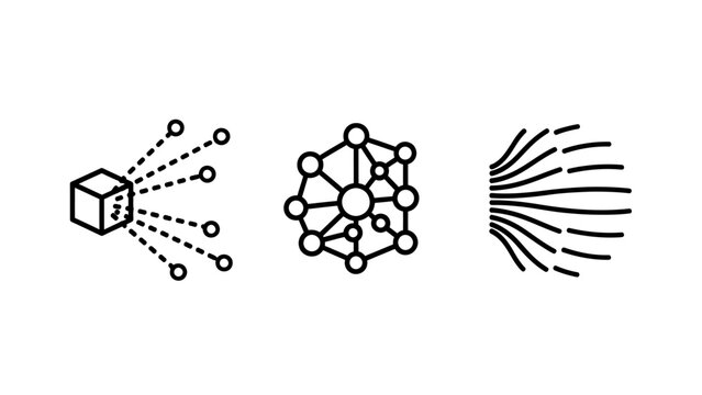 Data input network connection data stream icons with data processing connection transfer communication information technology abstract analysis structure distribution collection futuristic