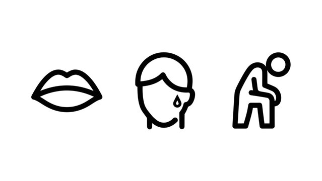 Icons representing lips sadness old age with old man aging process life cycle silhouette depressed humanity sentiment expression collection illustration minimalist abstract communication