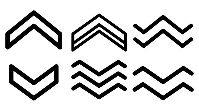 Military rank chevrons and zigzag stripe icons set representing levels and progress in line art style with military insignia illustration minimalist abstract achievement progress hierarchy