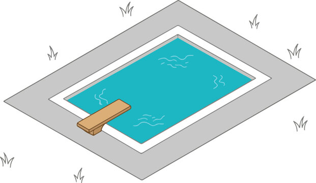 Rectangular swimming pool with diving board and grass swimming recreation activity backyard