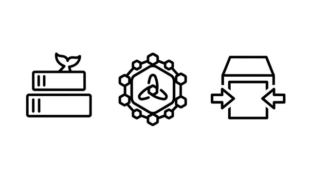 Technology infrastructure icons for containerized server hosting network topology and data storage optimization with infrastructure compression technology computing software development database