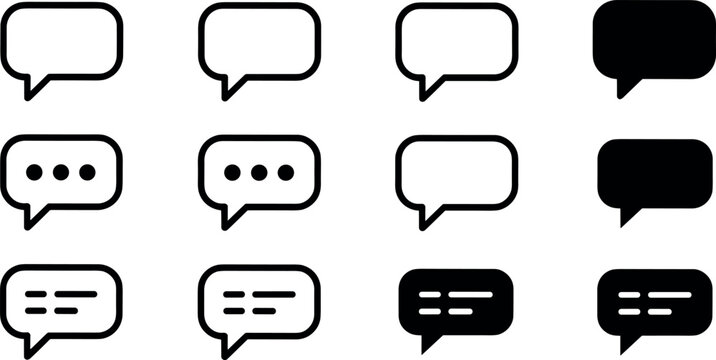 Speech bubble chat icon set containing blank solid and line dialogue clouds for communication and texting