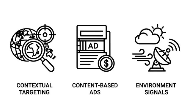 Contextual targeting advertising and environmental data signal icons with targeting advertising environment marketing business satellite analysis strategy communication technology collection