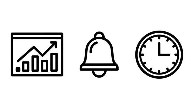 Performance tracking notification and time management icons with notification business management deadline performance strategy marketing schedule planning collection productivity tracking