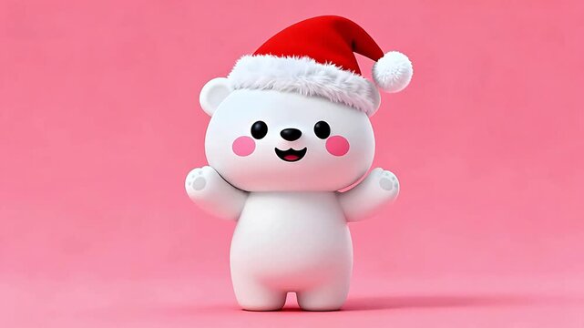 Cute white bear in red Santa hat