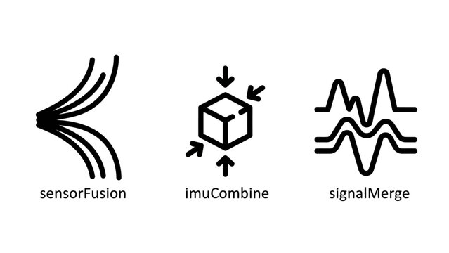Sensor fusion imu combine and signal merge technology icons with technology engineering electronics processing waveforms analysis hardware innovation algorithm scientific measurement
