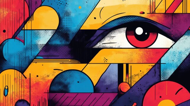 Abstract Eye Art with Geometric Shapes and Vibrant Colors