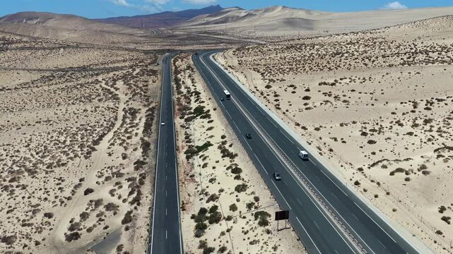 Aerial View of FV-2 Highway Cutting Through Jandia Desert Isthmus, Fuerteventura