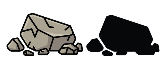 Stone rock. Stones boulder, gravel rubble and pile of rocks cartoon isolated vector. © Noyon