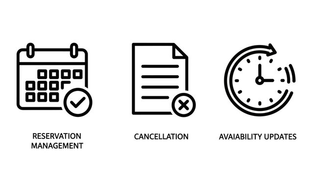 Reservation management cancellation availability updates icons with check mark cross mark user interface reservation management cancellation availability calendar document schedule planning