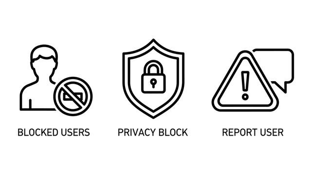 Icons for blocked users privacy block report user functions account management social media online community security protection exclamation forbidden internet interface moderation