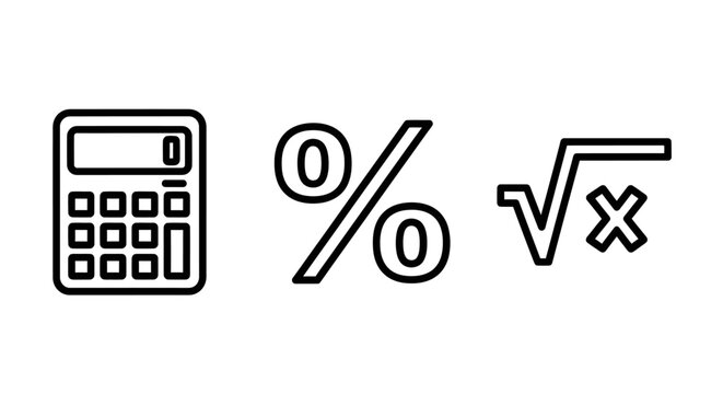 Calculator and math symbols icons representing calculations and analytics with square root flat design calculator percentage calculation analytics accounting business statistics education