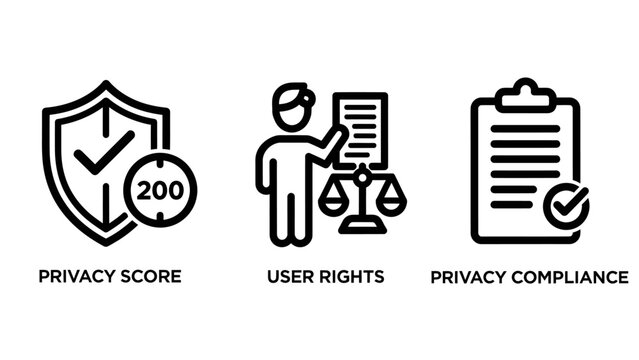 Privacy score shield user rights scales privacy compliance checklist icons with privacy policy data protection security checklist compliance document clipboard regulation personal