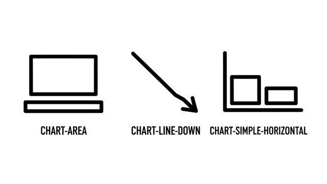 Chart area line down simple horizontal icons for data visualization and analytics with horizontal visualization analytics statistics business decrease presentation infographic minimalist