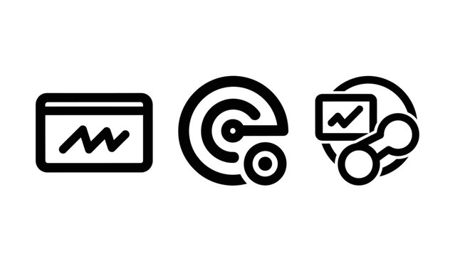 Business analytics data monitoring icons representing statistical growth charts target radar tracking and network connectivity progress with business analytics statistics connection analysis