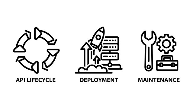 Software development lifecycle dev ops icons set with lifecycle deployment maintenance software development automation programming engineering technical infrastructure continuous integration