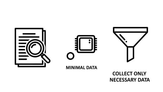 Minimal data collection and analysis concept icons including data research necessary information filtering collection analysis filtering processing information