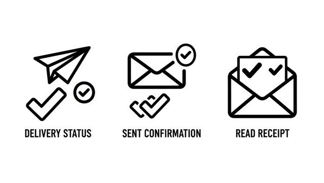 Email communication and message status icons set showing delivery status sent confirmation read receipt with delivery confirmation envelope communication business technology interface verified