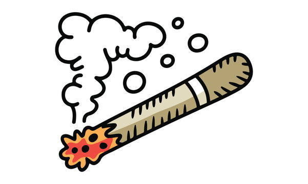 Smoking Cigar Vector, Burning Cigarette Cartoon, Weed Joint Illustration, Retro Smoke Graphic T-Shirt Design