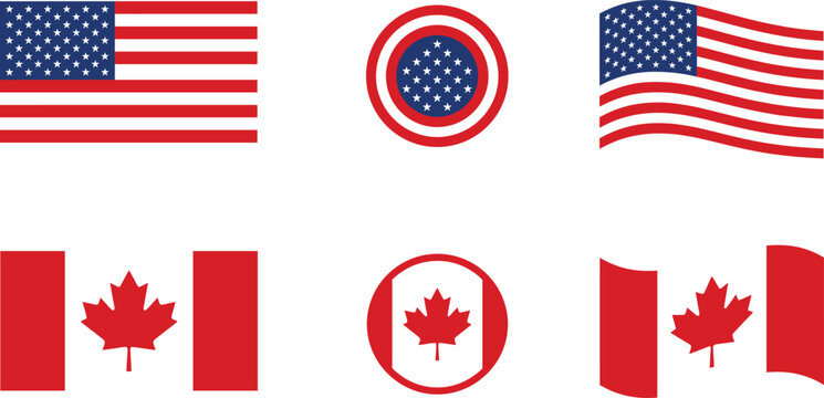 USA Canada flag wave circle vector
