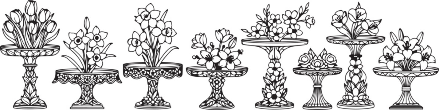 Hand-drawn vector illustration of bonsai trees in pots Vector