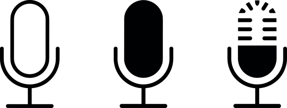 Microphone icon set for podcast broadcasting studio recording audio voice control and music sound interface application