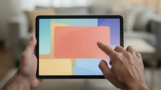 Tablet screen with marketplace health insurance plan options vividly clear hand gestures guiding differences while room environment remains blurred.