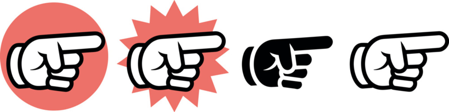Pointing hand finger icon set showing right direction for website navigation interface and cursor button