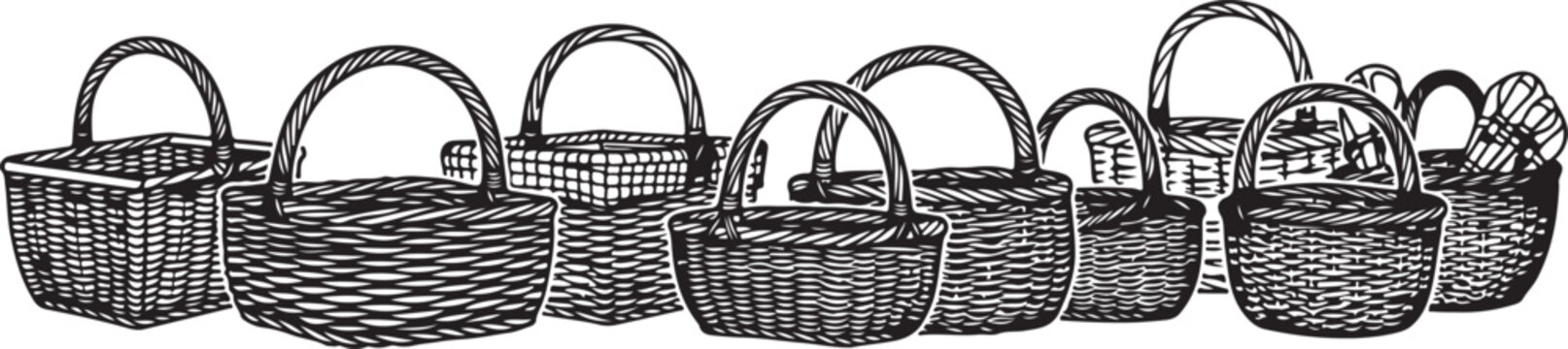 Set of five black wireframe shopping carts icon collection Vector