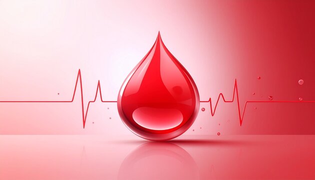 World Blood Donor Day concept with a red blood drop and ECG line on a gradient background