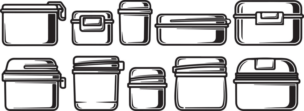Set of ten black kitchen cooking pots and pans vector illustration Vector