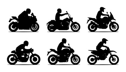 Motorcycle Silhouettes Collection: Diverse Rider Poses and Bike Styles, Vector Graphics for Transport and Lifestyle Themes © Jannatul