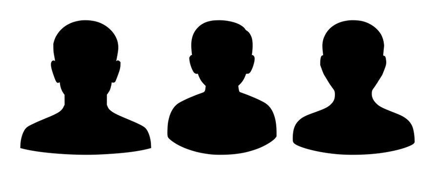 User profile avatar icons set with solid black icon on clean white background featuring silhouette, flat design, single color with minimalist style and outline