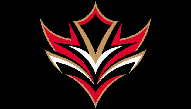 A stylized logo featuring a red, white, and gold design on a black background, resembling a modern shield or a dynamic maple leaf.