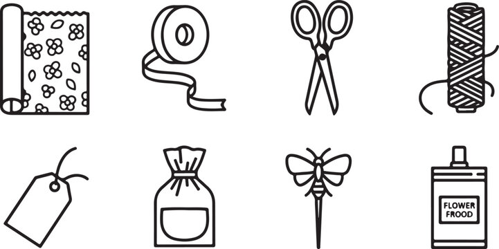 Vector illustration set of gardening tools and flowers isolated Vector