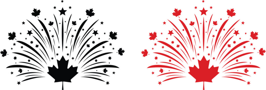 Canada day vector festive fireworks with maple leaves patriotic holiday graphics