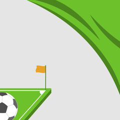 soccer ball on a green field corner with an orange flag and abstract green elements on a neutral background. Sport Vector Background with Abstract Soccer Ball and Corner Flag Illustration © Febrian