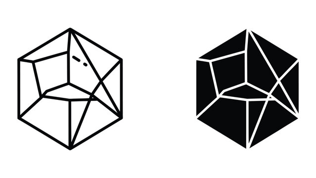 Hexagonal geometric shape with star cutout in black and white